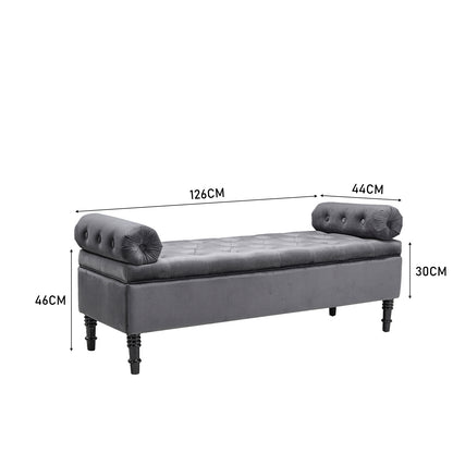 Grey/Beige Flip Top Storage Bench with Side Arms