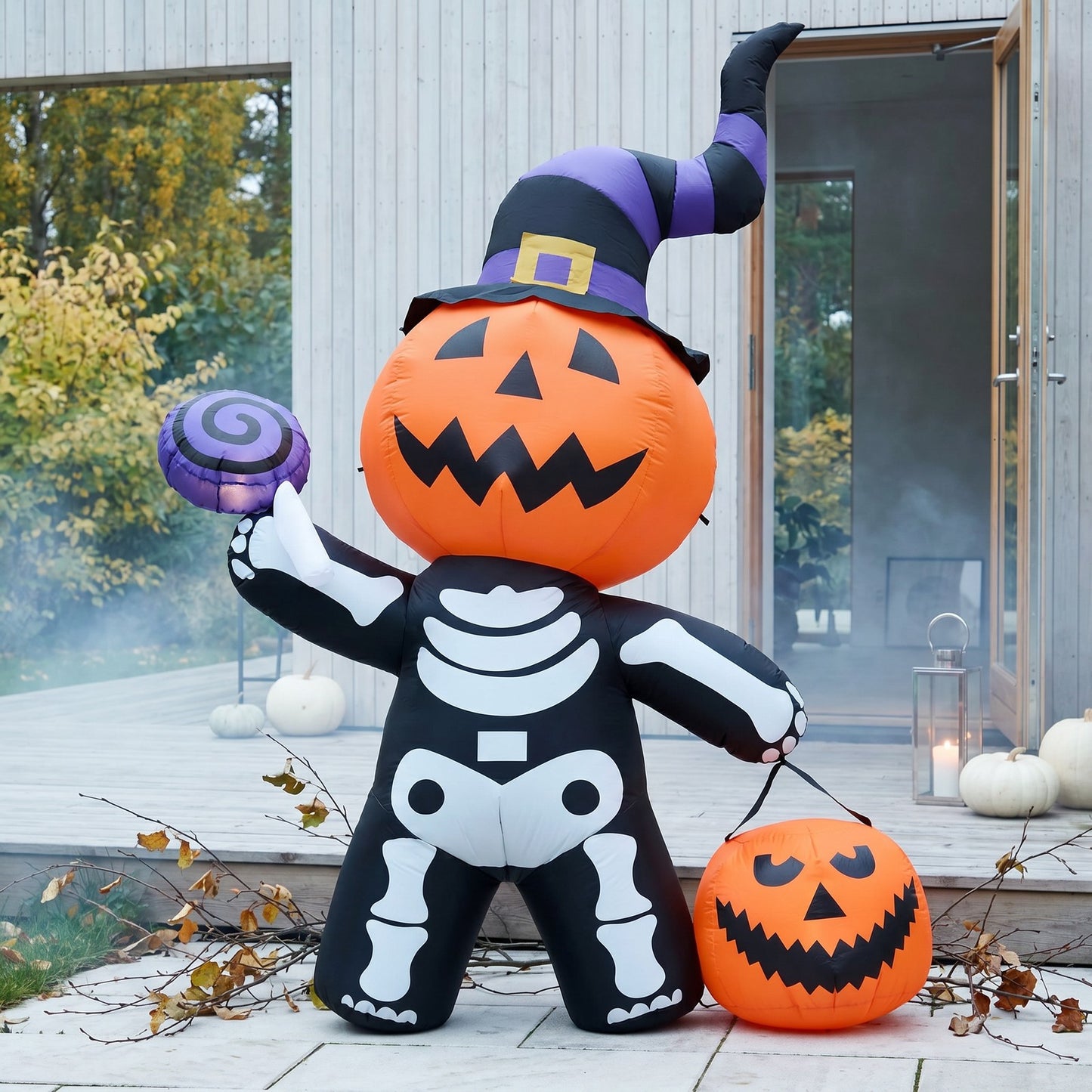 8FT Halloween Inflatable Pumpkin-Headed Skeleton Decoration with Built-in Lights