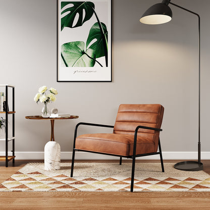 Leisure Soft PU Leather Cushioned Accent Armchair with Metal Frame