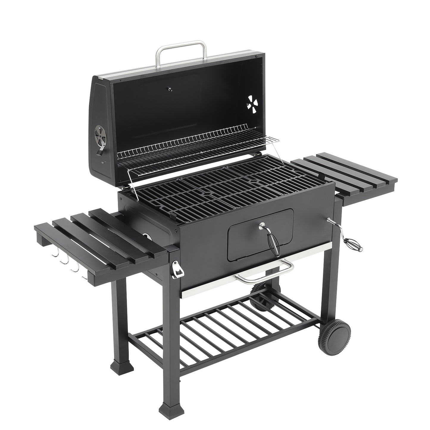 160CM Wide Barrel Charcoal Outdoor Grill with Side Shelves