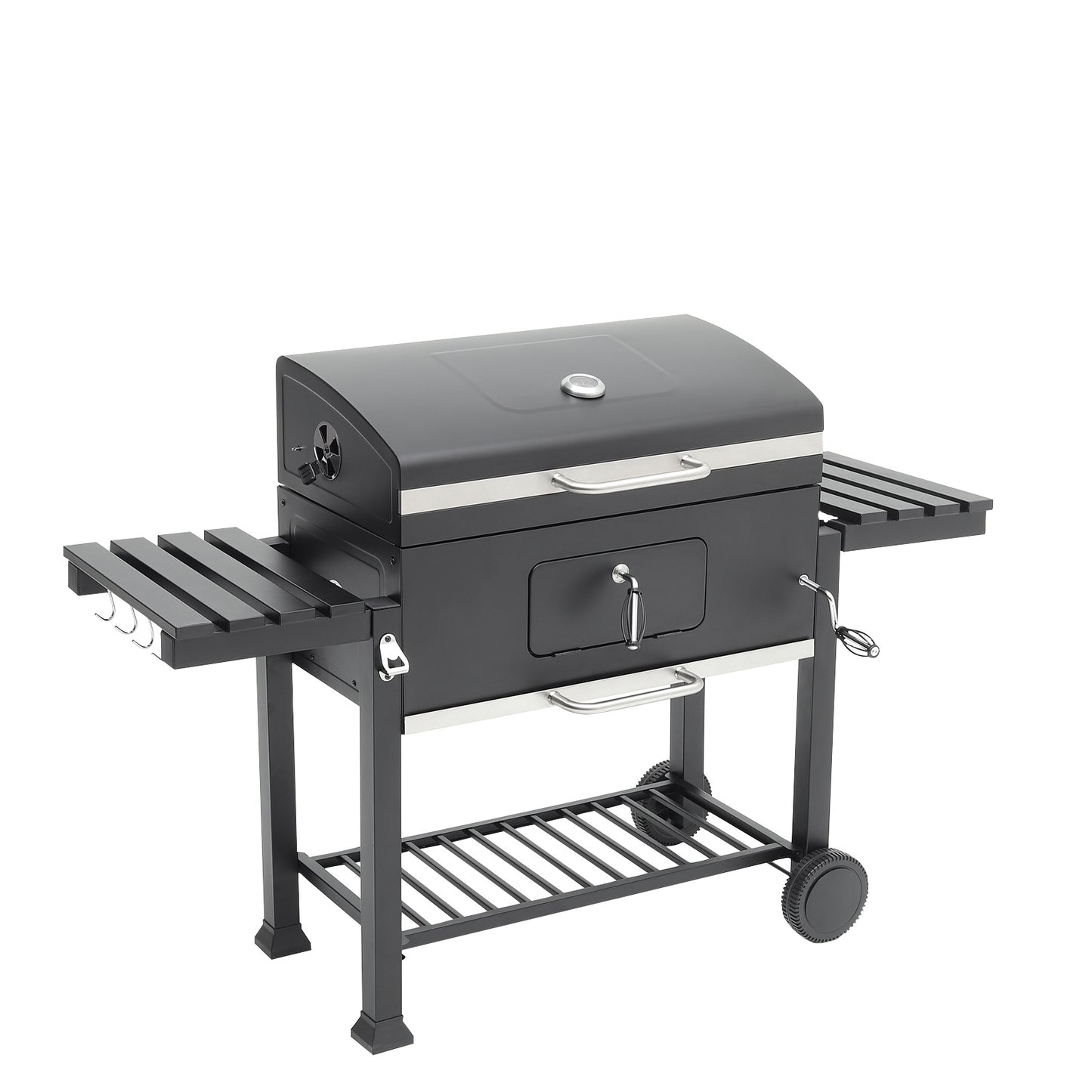 160CM Wide Barrel Charcoal Outdoor Grill with Side Shelves