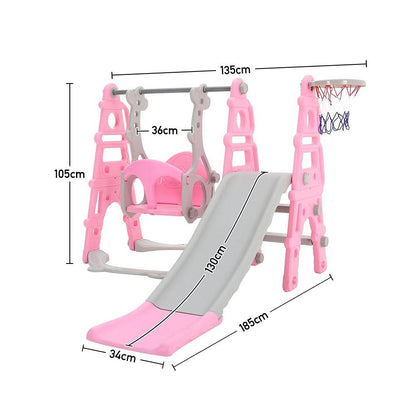 Blue/Pink Kids Toddler Swing and Slide Set with Basketball Hoop