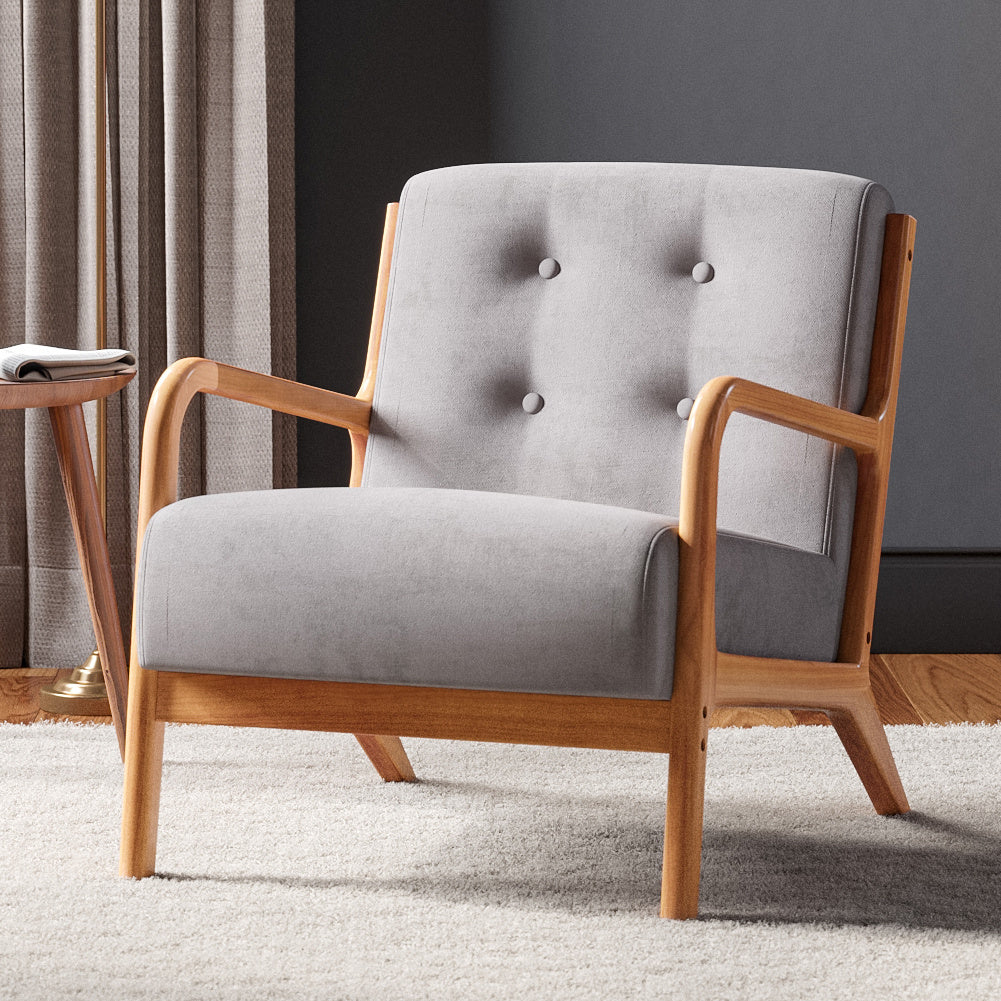 Solid Wooden Frame Upholstered Tufted Armchair