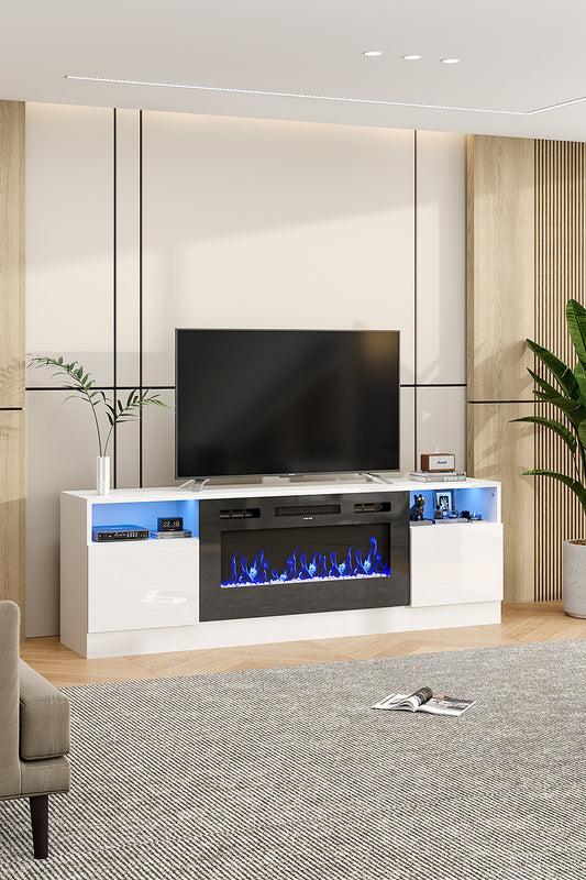 Recessed Electric Fireplace TV Stand with Closed Storage