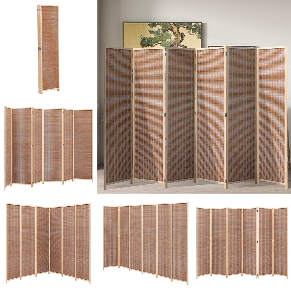 Brown Bamboo Woven 6-Panel Folding Room Divider