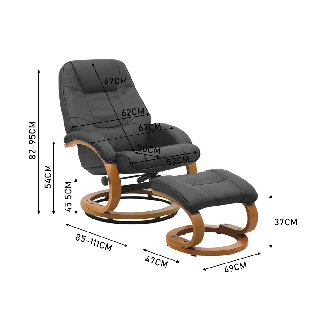 Walnut color/Black Brown/Grey/Ergonomic Executive Office Reclining Chair with Footstool