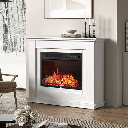 Electric Fireplace with White Wooden Mantel