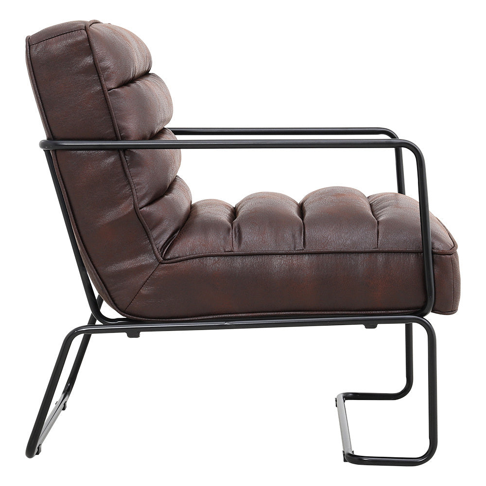 Mid-Century PU leather Linen Armchair with Metal Base