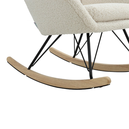 Contemporary Faux Wool Rocking Beige Chair with Removable Cushion