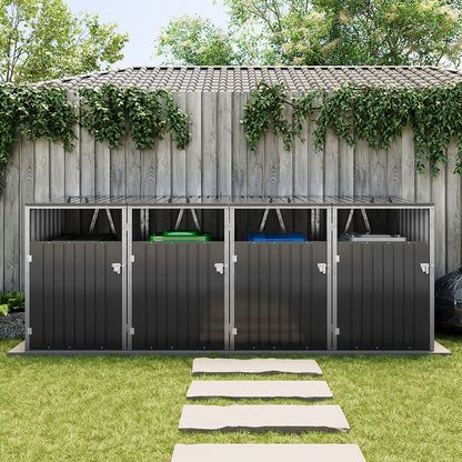 Black Metal Outdoor Garbage Bin Shed For 4 Trash Bin
