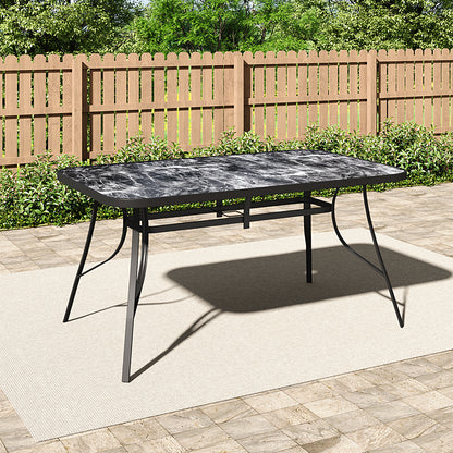 Black Garden Square Marble Patio Table With Umbrella Hole