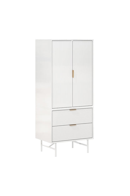 White Striped Wardrobe Storage Cabinet