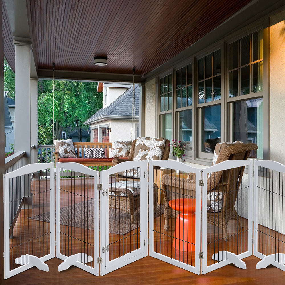 White 6-Panel Wooden Folding Pet Playpen