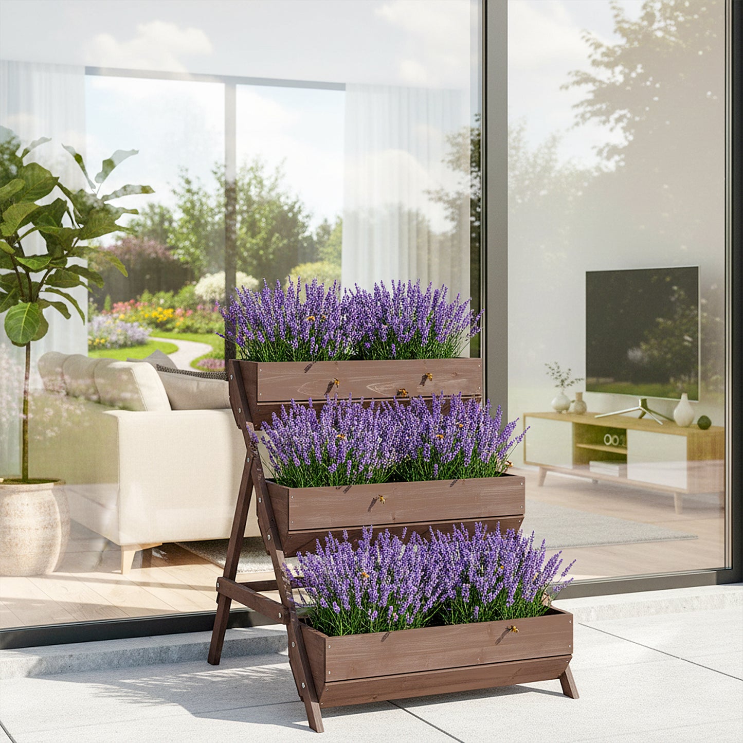 3-Tier Wooden Planter Box with Drainage Holes