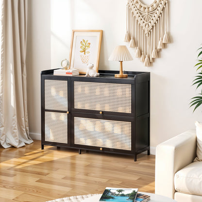 3-Door Rattan-Style Shoe Cabinet with Flip-Down Storage