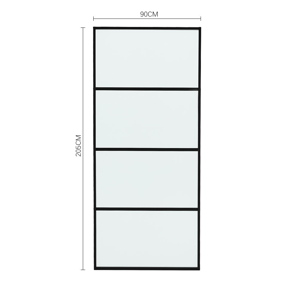 4 Lites Black Framed Transparent Glass Sliding Door without Sliding Hardware Kit