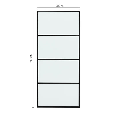 4 Lites Black Framed Transparent Glass Sliding Door without Sliding Hardware Kit