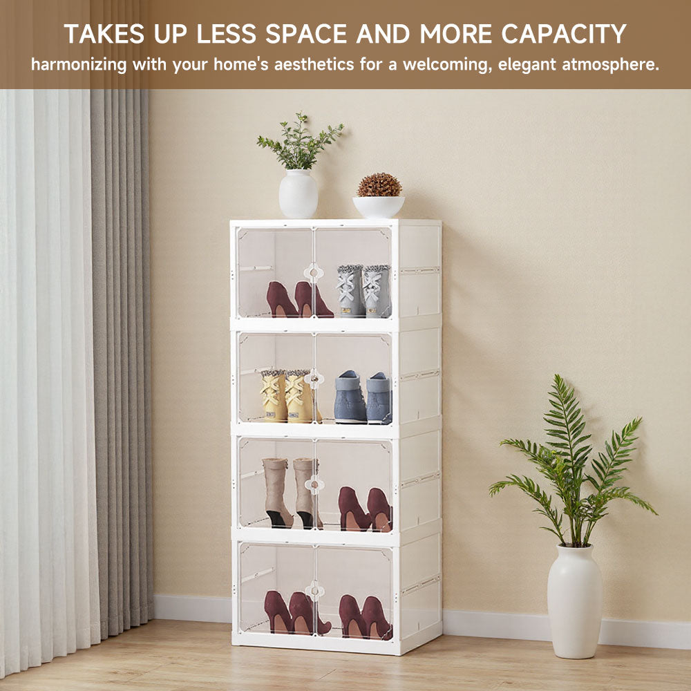 4-Tier Foldable Storage Cabinet Shoes Organizer with Doors