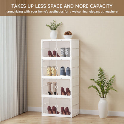 4-Tier Foldable Storage Cabinet Shoes Organizer with Doors
