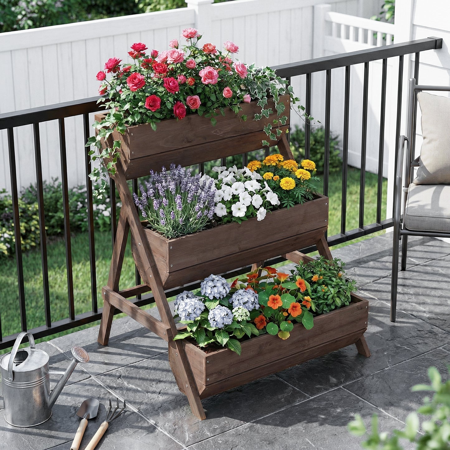 3-Tier Wooden Planter Box with Drainage Holes
