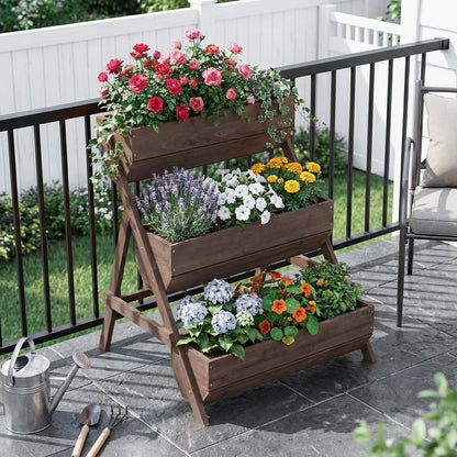 3-Tier Wooden Planter Box with Drainage Holes