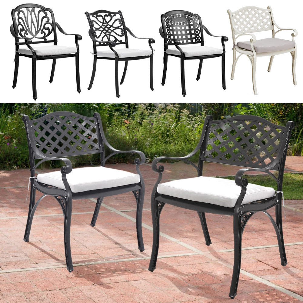 Black/ White Retro Set of 2 Cast Aluminum Garden Chairs