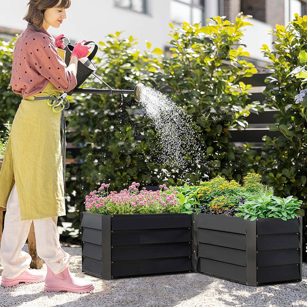 Outdoor Metal L-Shaped Raised Garden Bed