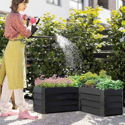 Outdoor Metal L-Shaped Raised Garden Bed