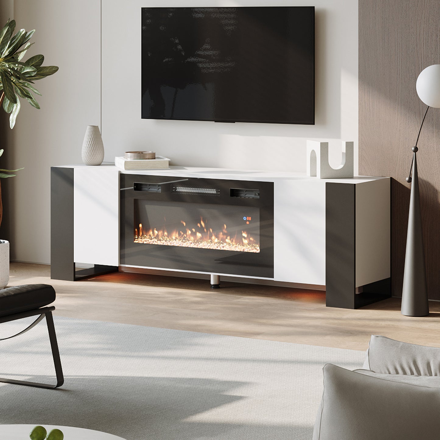 Recessed Electric Fireplace TV Stand with Remote Control