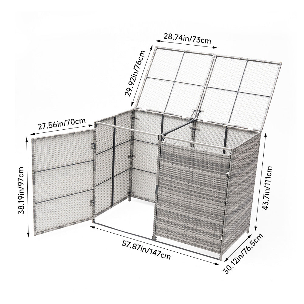 Double Wheelie Bin Storage Shed with Rattan Effect Panels