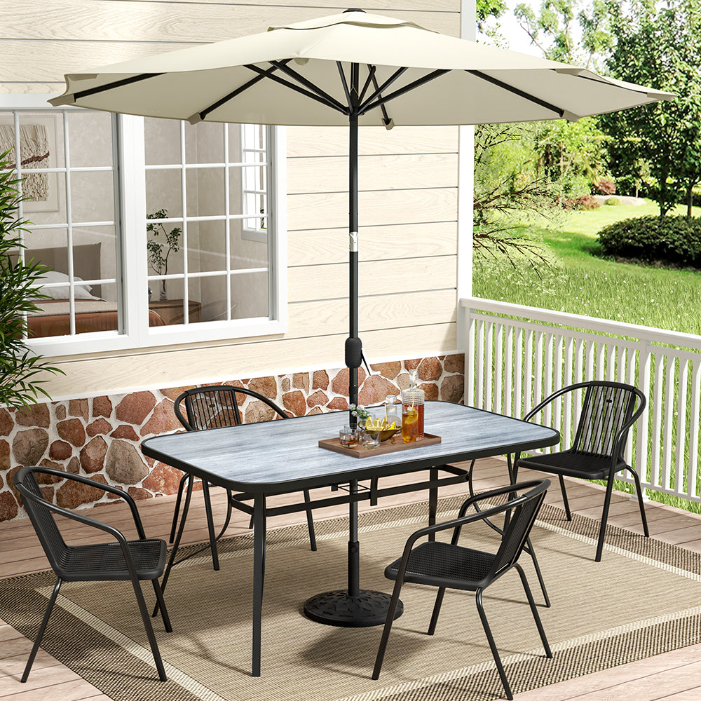 Garden Tempered Glass Wood Grain Coffee Table With Parasol Hole