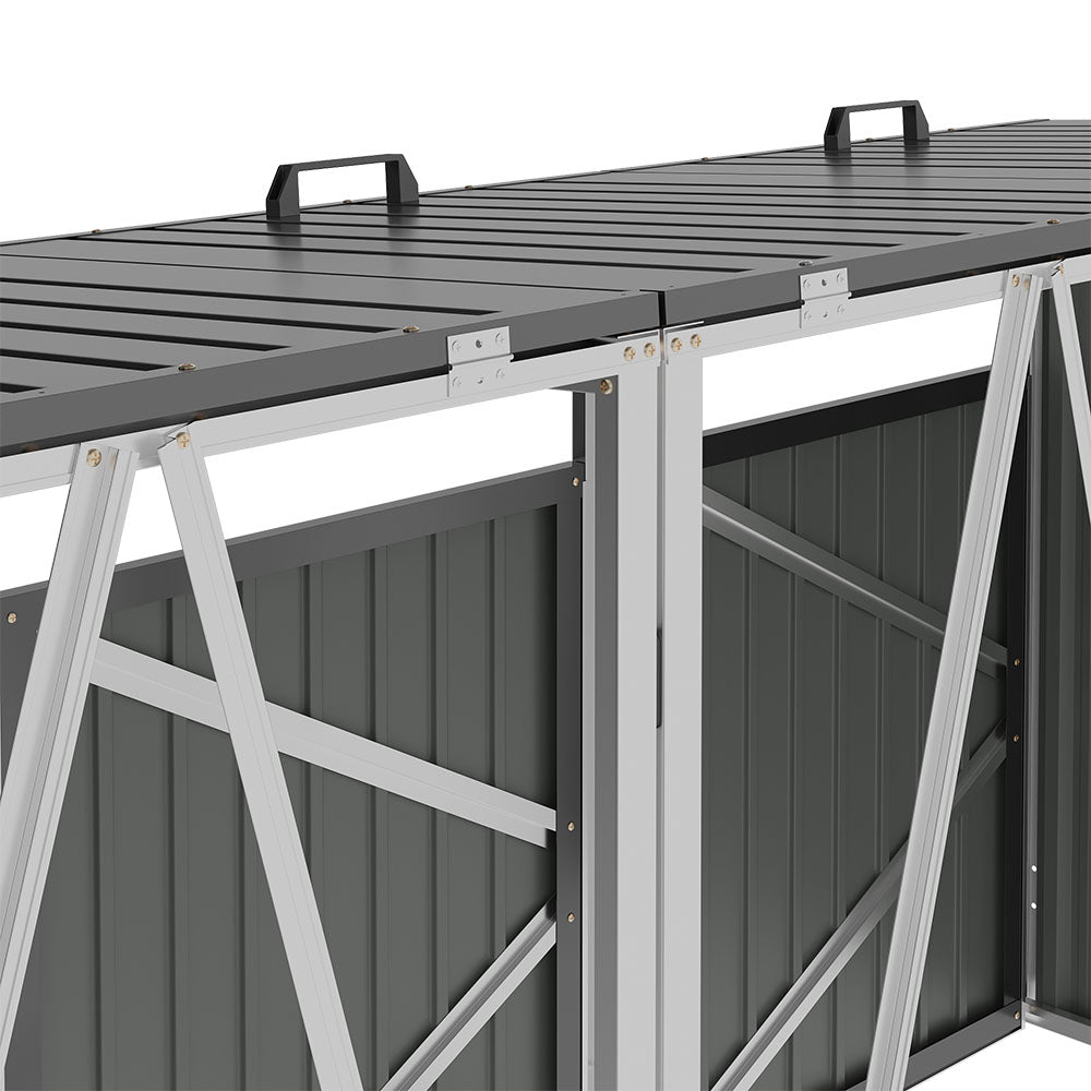 Black Metal Outdoor Garbage Bin Shed For 4 Trash Bin