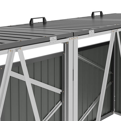 Black Metal Outdoor Garbage Bin Shed For 4 Trash Bin