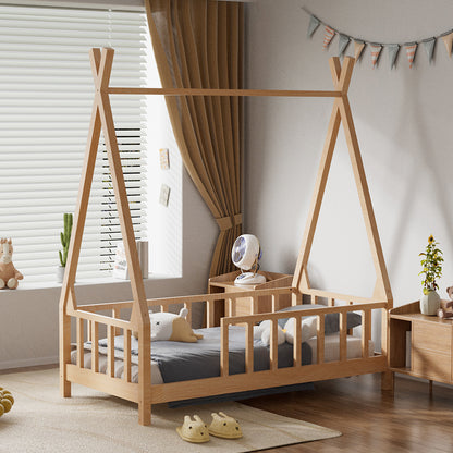 Kid’s Premium Wood House Bed Frame with Fence