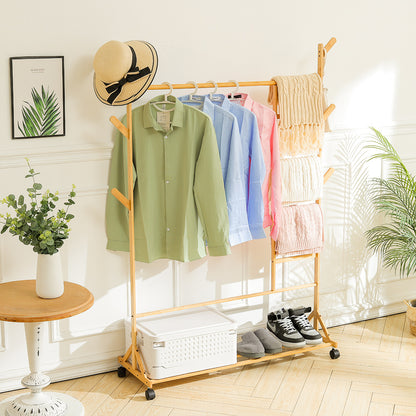 Bamboo Clothes Rack with Bottom Shelf Shoe Clothing Organizer