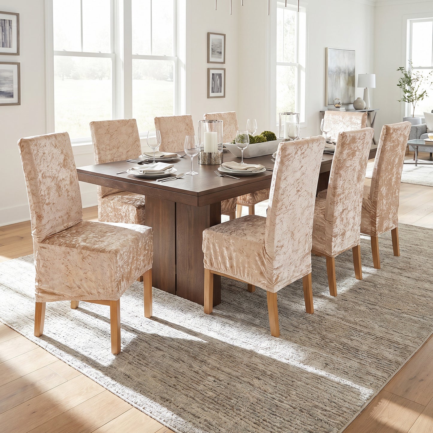 Set of 2 Elegant Dining Chair Covers with Elastic Band