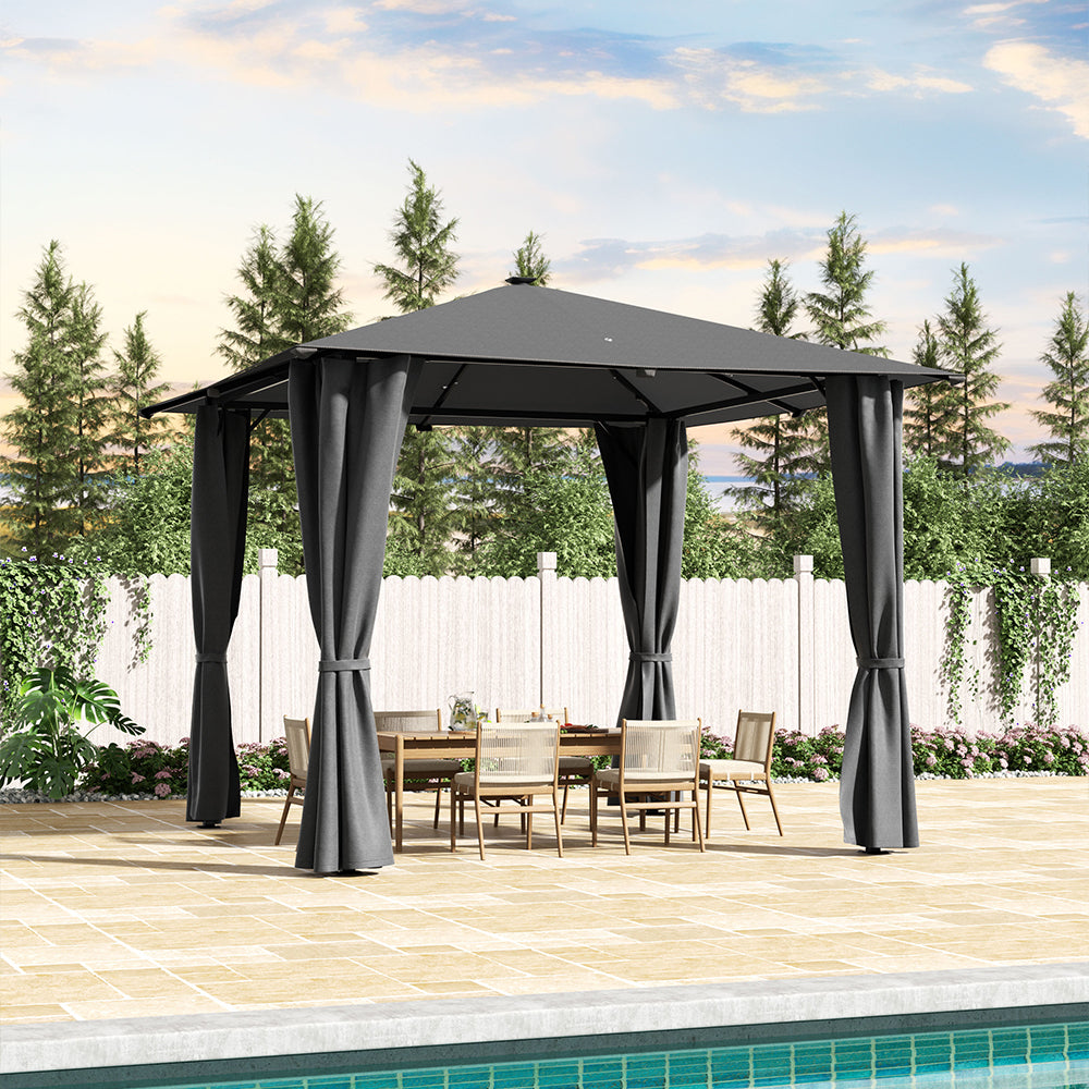 10ft W Garden Sheds Dark Grey Metal Gazebo With Lights