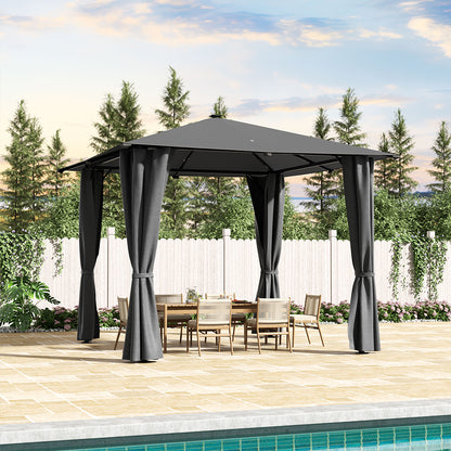 10ft W Garden Sheds Dark Grey Metal Gazebo With Lights