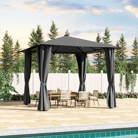 10ft W Garden Sheds Dark Grey Metal Gazebo With Lights
