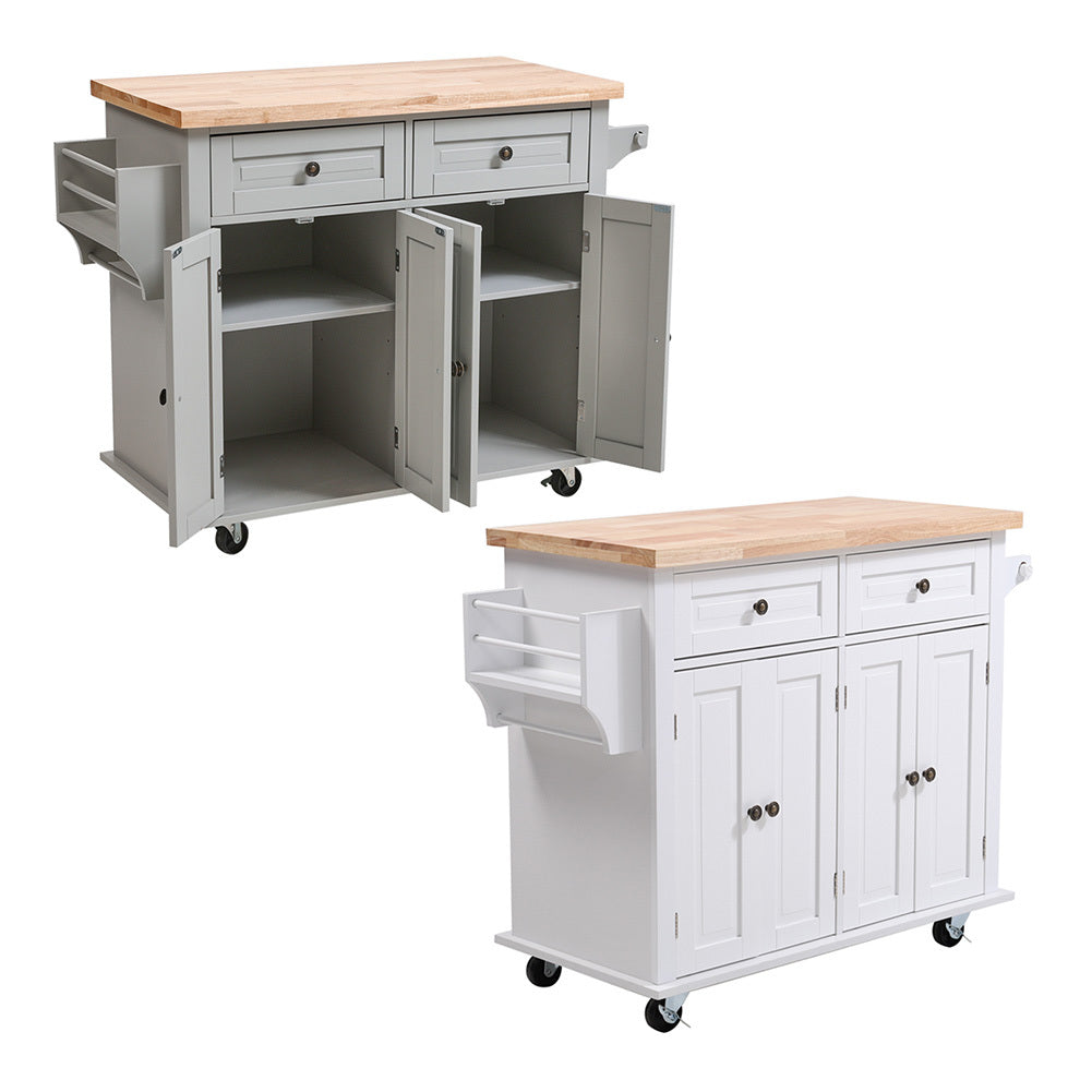 thumbnail image 2 of SEGAWE Pine Wood Rolling Kitchen Cart Island – Wood/Black, Storage Cabinet With Trolley, 29.5” Tall 2 of 3