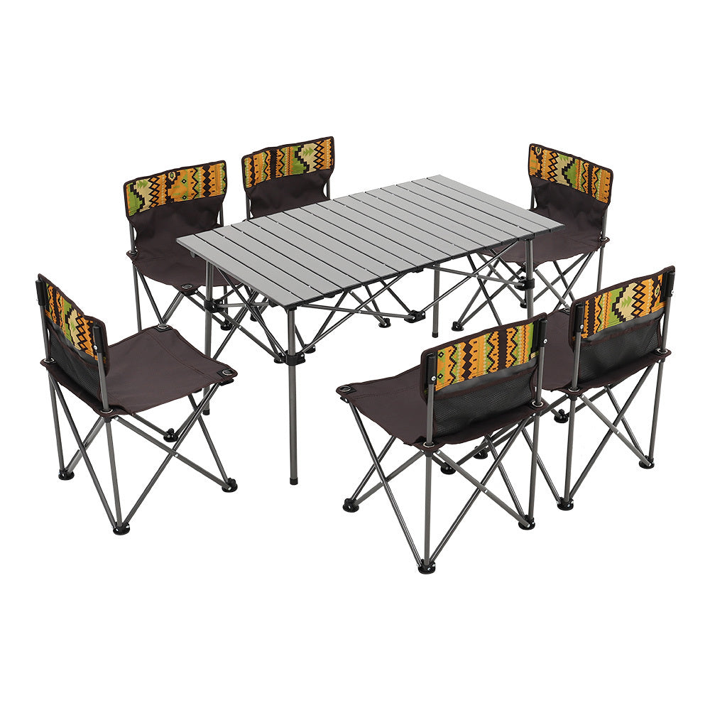 Portable Outdoor Camping Set with Foldable Table and 6 Chairs