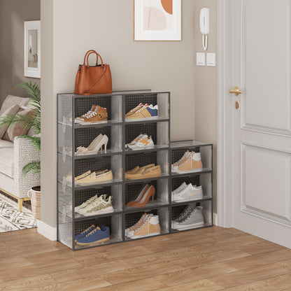 Set of 12 Clear Plastic Stackable Shoe Storage Box