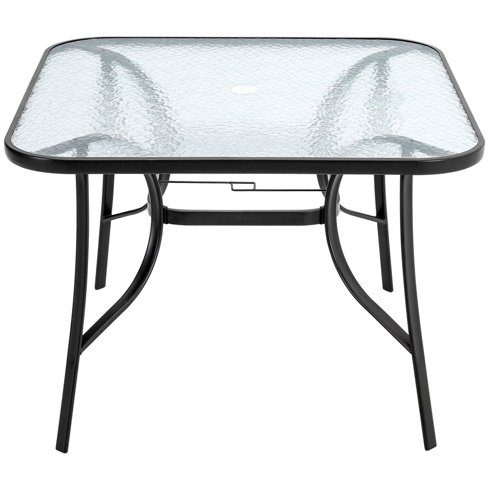 105CM Wide Square Glass-Top Outdoor Dining Table with Parasol Hole