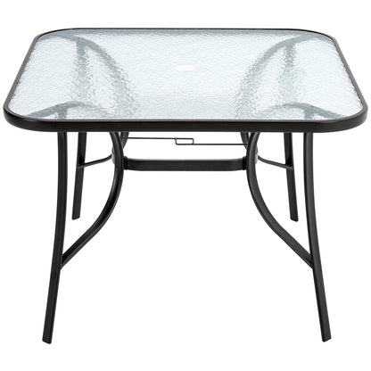 105CM Wide Square Glass-Top Outdoor Dining Table with Parasol Hole