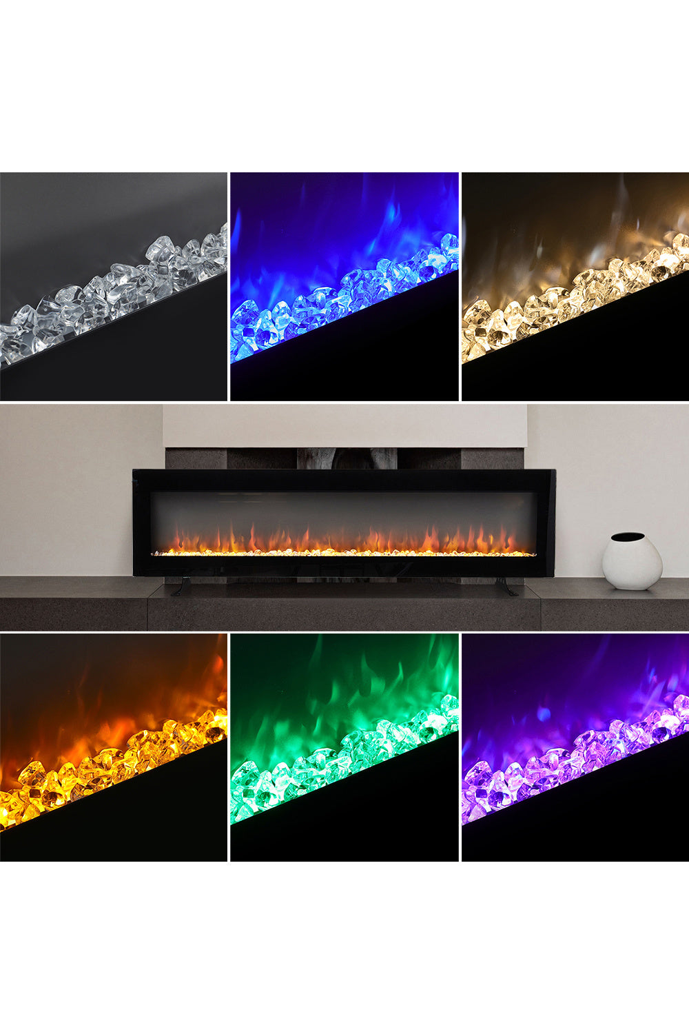 40/50/60 Inch Wall Mount Electric Multicolored Fire Fireplace