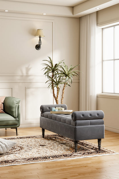 Grey/Beige Flip Top Storage Bench with Side Arms
