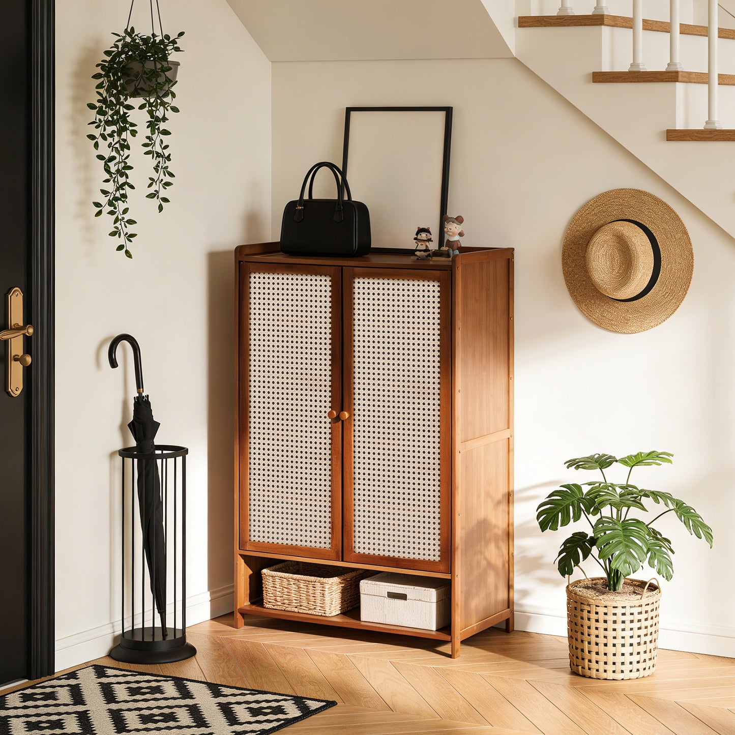 Bamboo Shoe Storage Cabinet with Doors