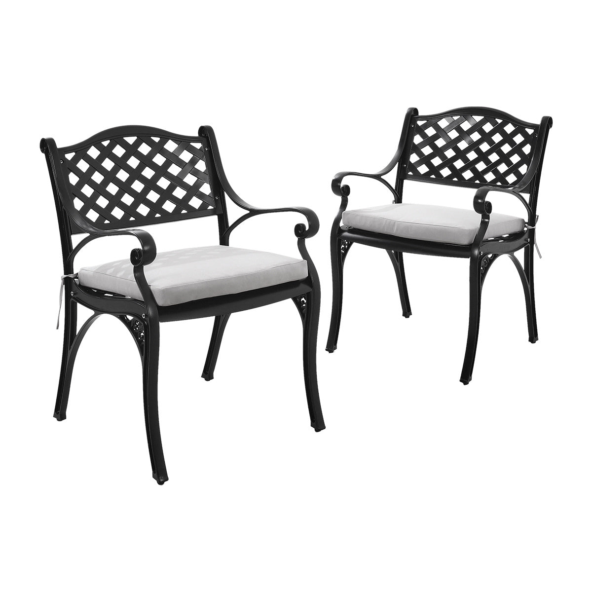 Black/ White Retro Set of 2 Cast Aluminum Garden Chairs