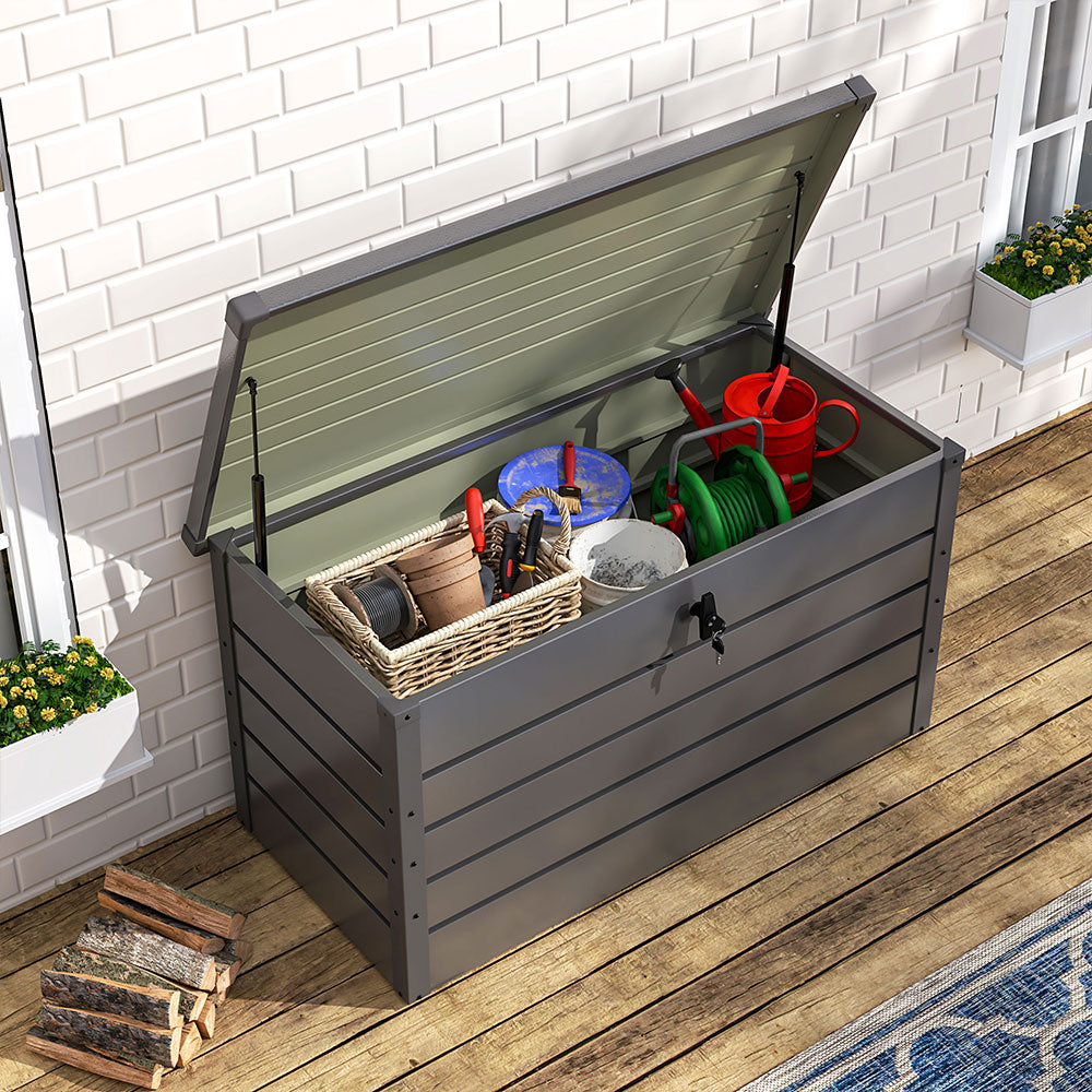 350L Metal Lockable Garden Storage Box Patio Waterproof Box