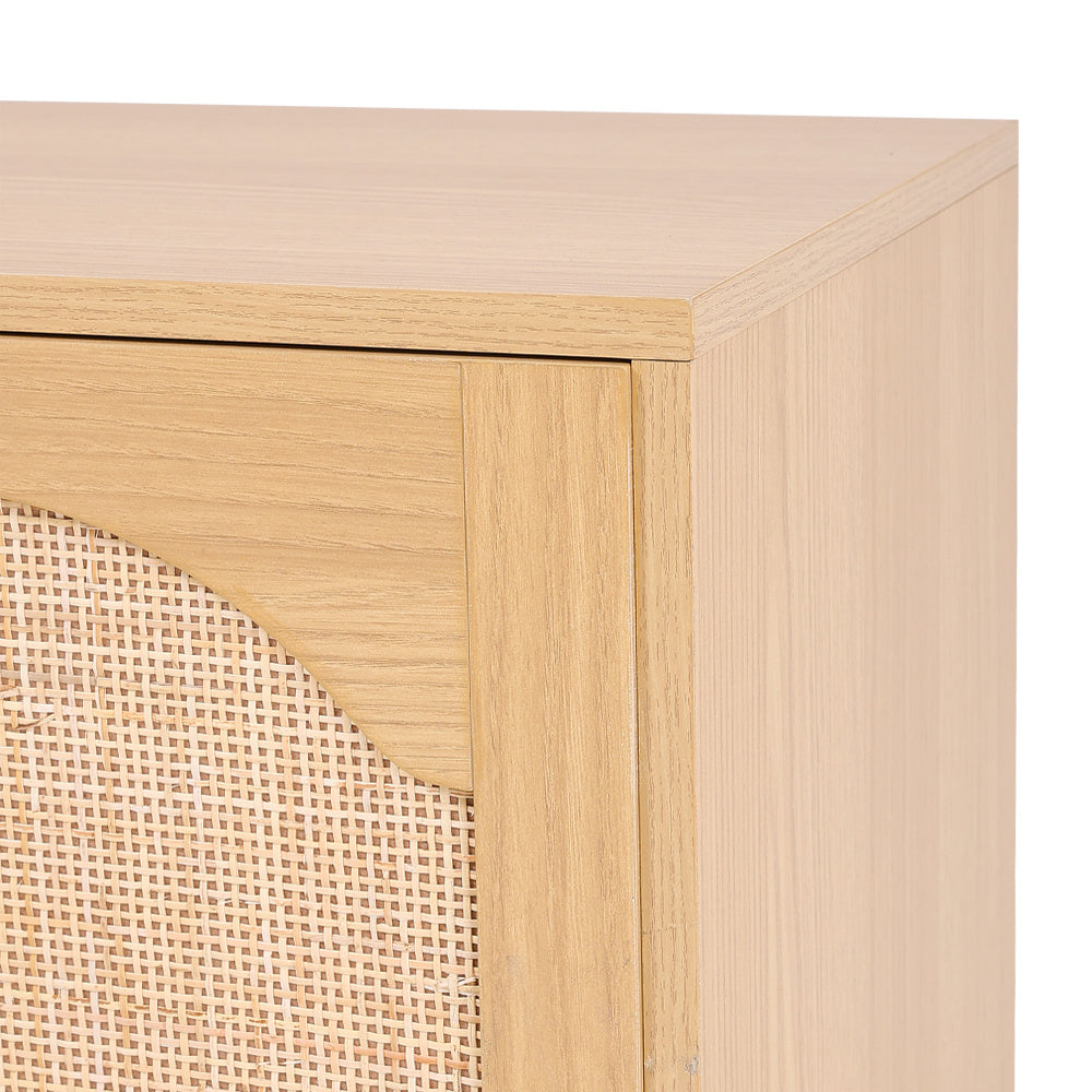 Modern Wood Woven 4-Door Accent Cabinet